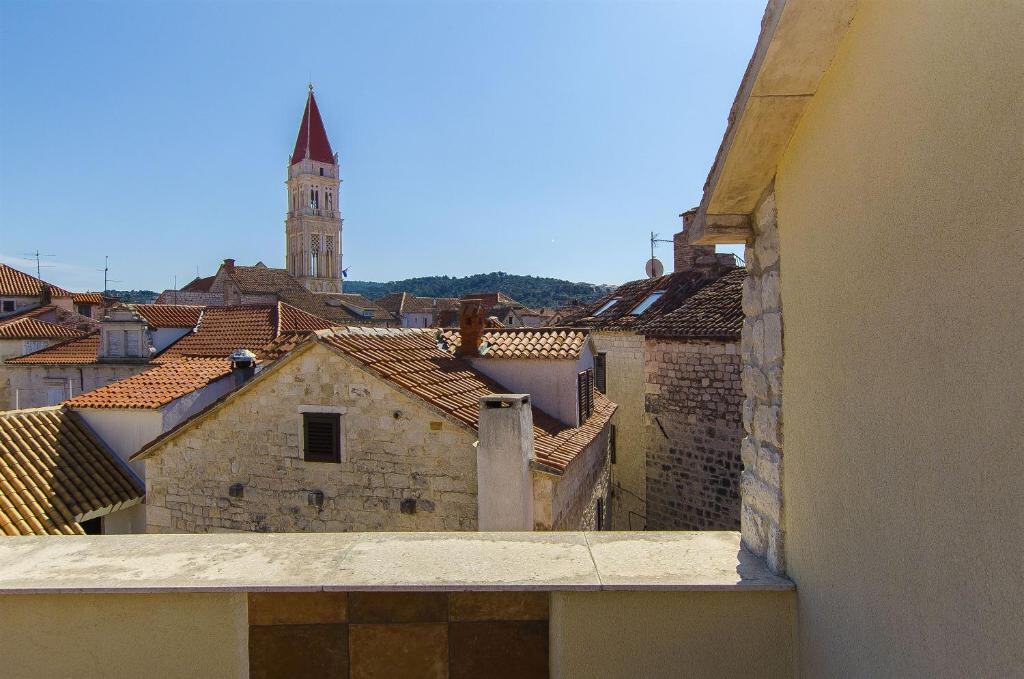 View over Trogir rooftops and the cathedral bell tower